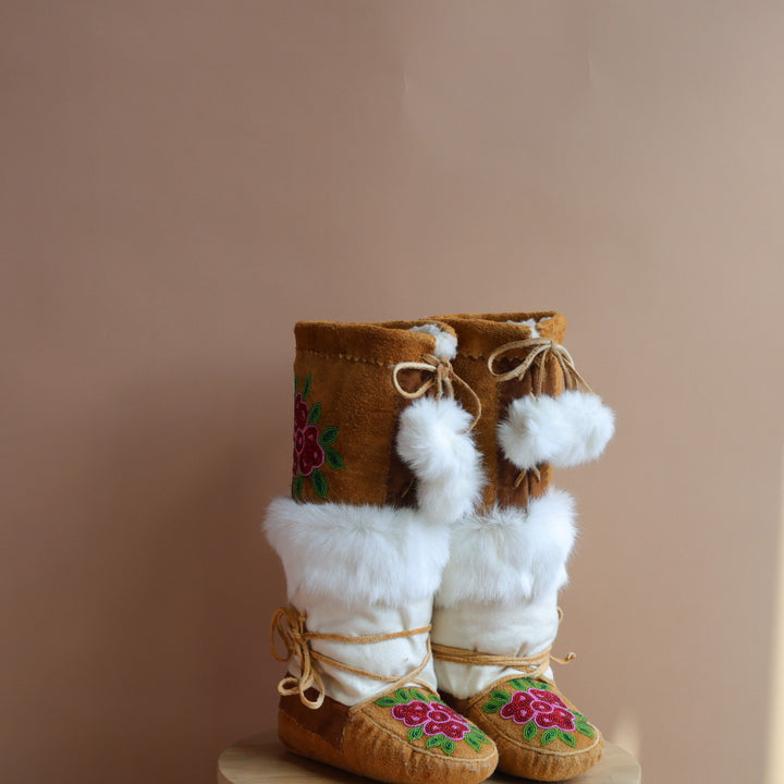 Emily J. Canvas & Fur Red Floral Mukluks
