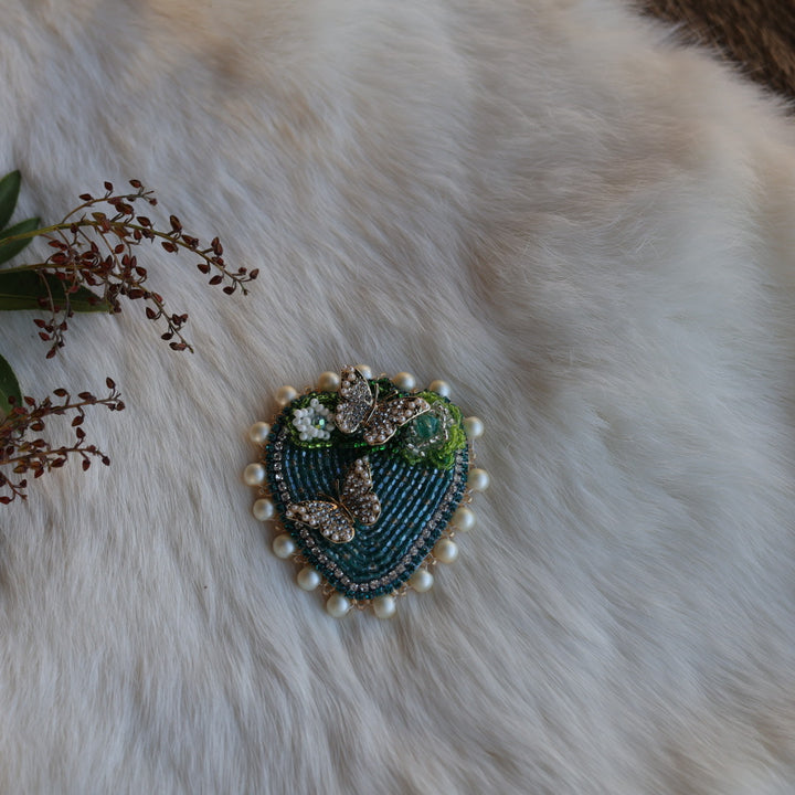 Mercedes G. Beaded Strawberry & Butterfly Charm Brooch