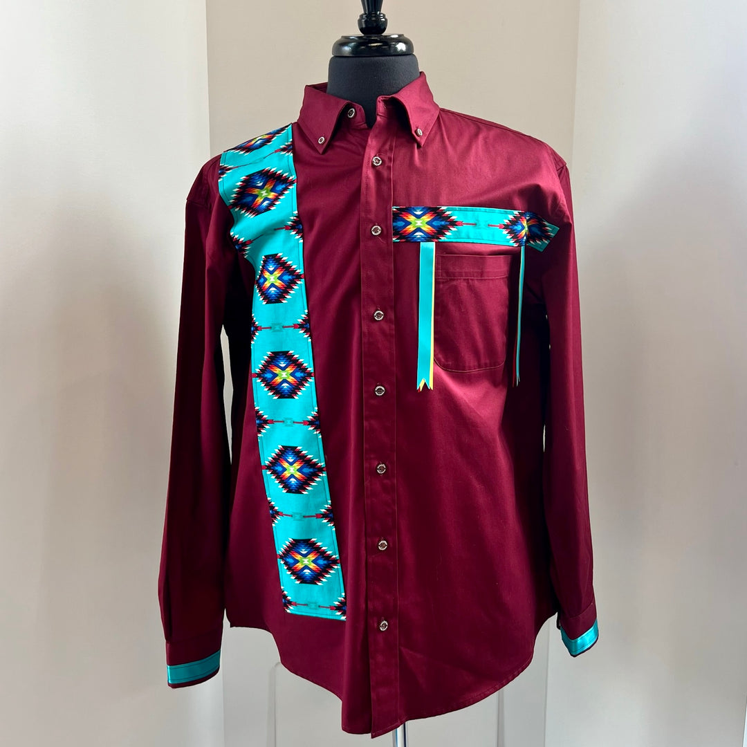 Vi's CREE-ations Turquoise Geometric Men's Ribbon Shirt
