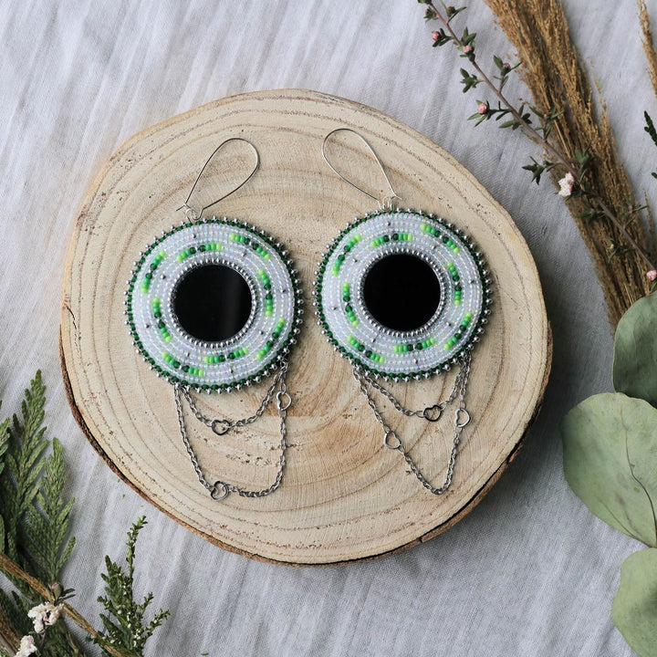 March Beadmaster Waabishki Miigwan Creations Mirrored Beaded Earrings