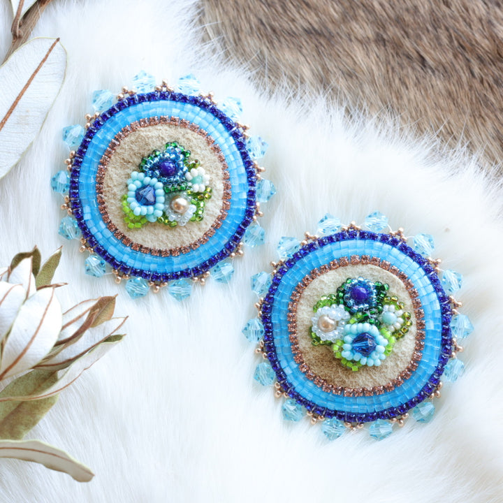 Pieces of Work by Mercedes Blue Floral Beaded Earrings