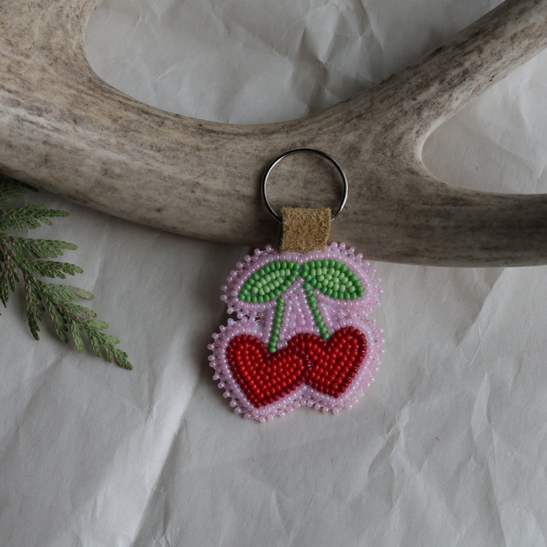 Keegan W. Cherry Hearts Beaded Keychain