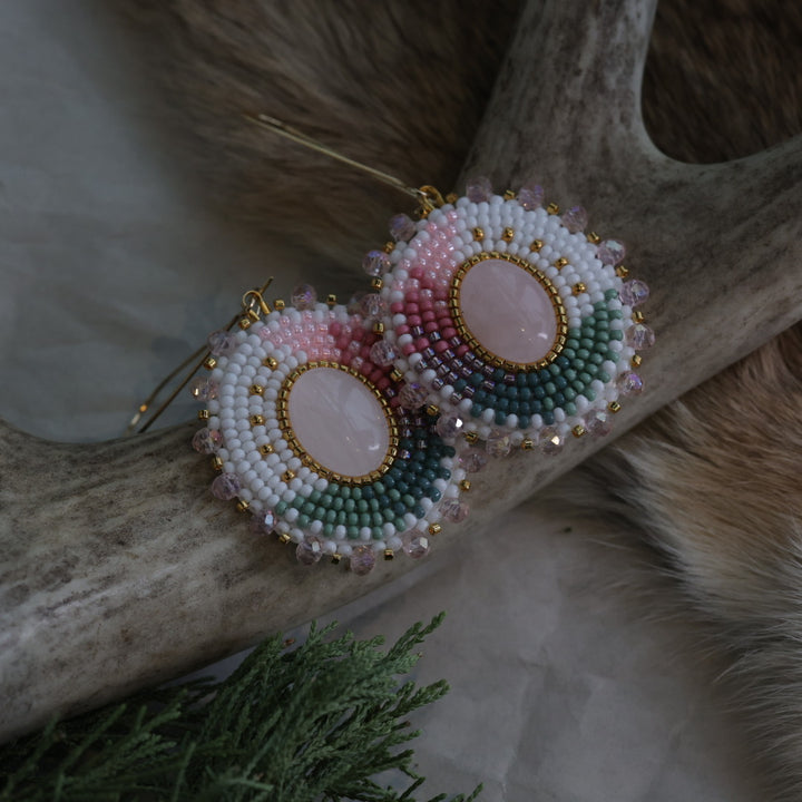 Keegan W. Rose Quartz Stone Beaded Earrings