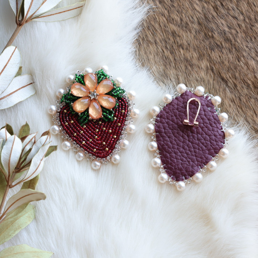 Pieces of Work by Mercedes Strawberry Floral Charm Beaded Earrings