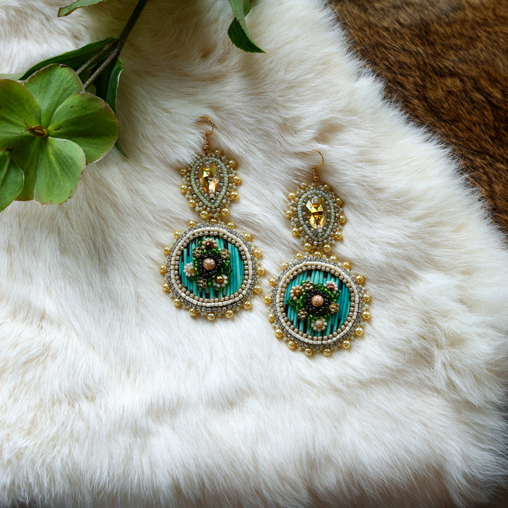 Mercedes G. 3D Floral Quill Double Drop Earrings