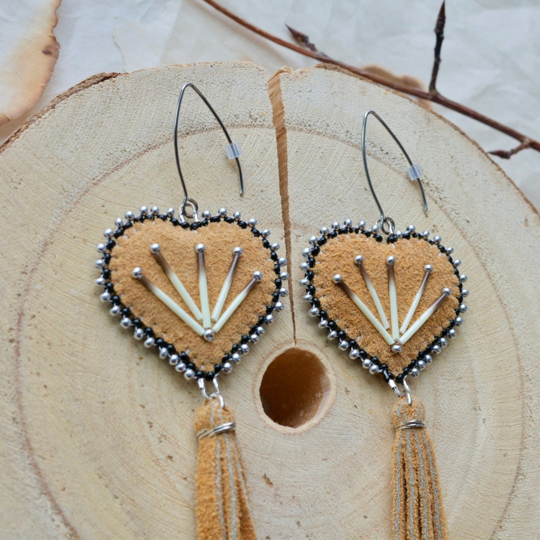 Windy North Designs Moose Hide Heart Drop Earrings