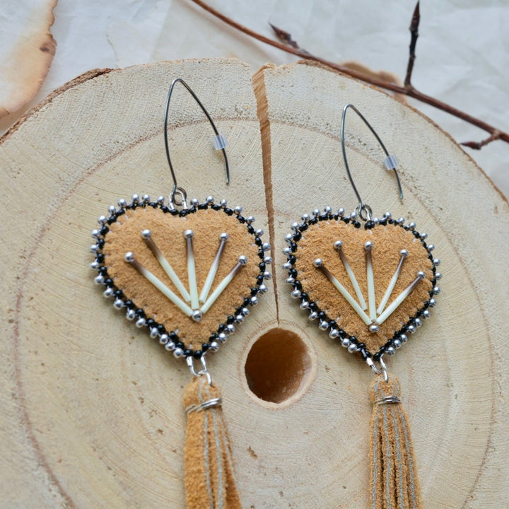Windy North Designs Moose Hide Heart Drop Earrings