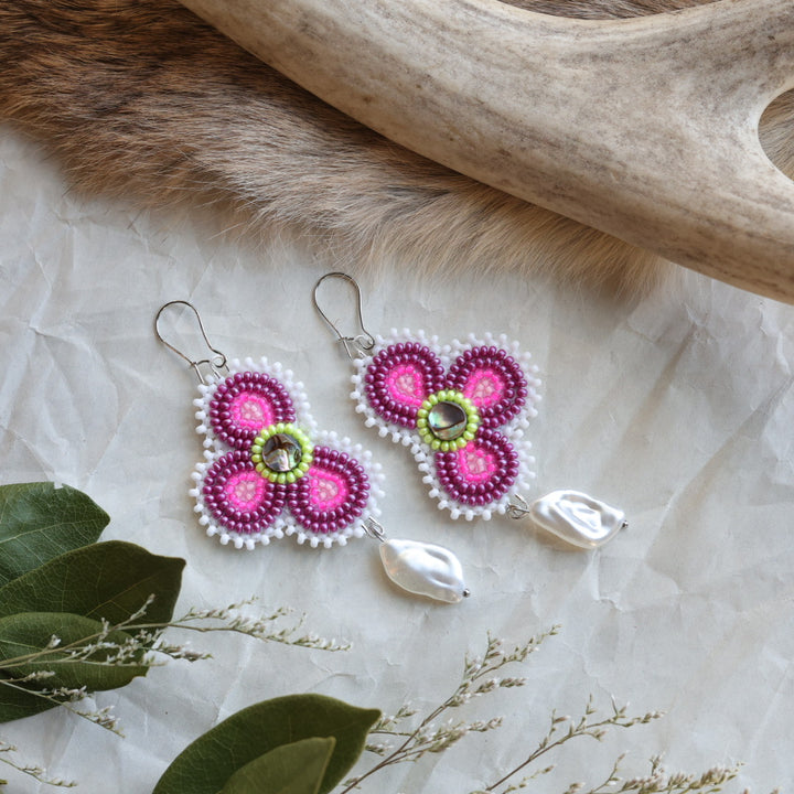 Keegan W. Half Floral Pearl Drop Beaded Earrings