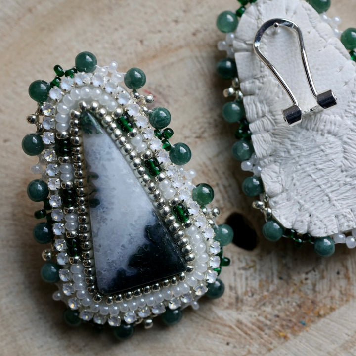 Prairie Sage Beadwork Green Moss Agate Beaded Earrings