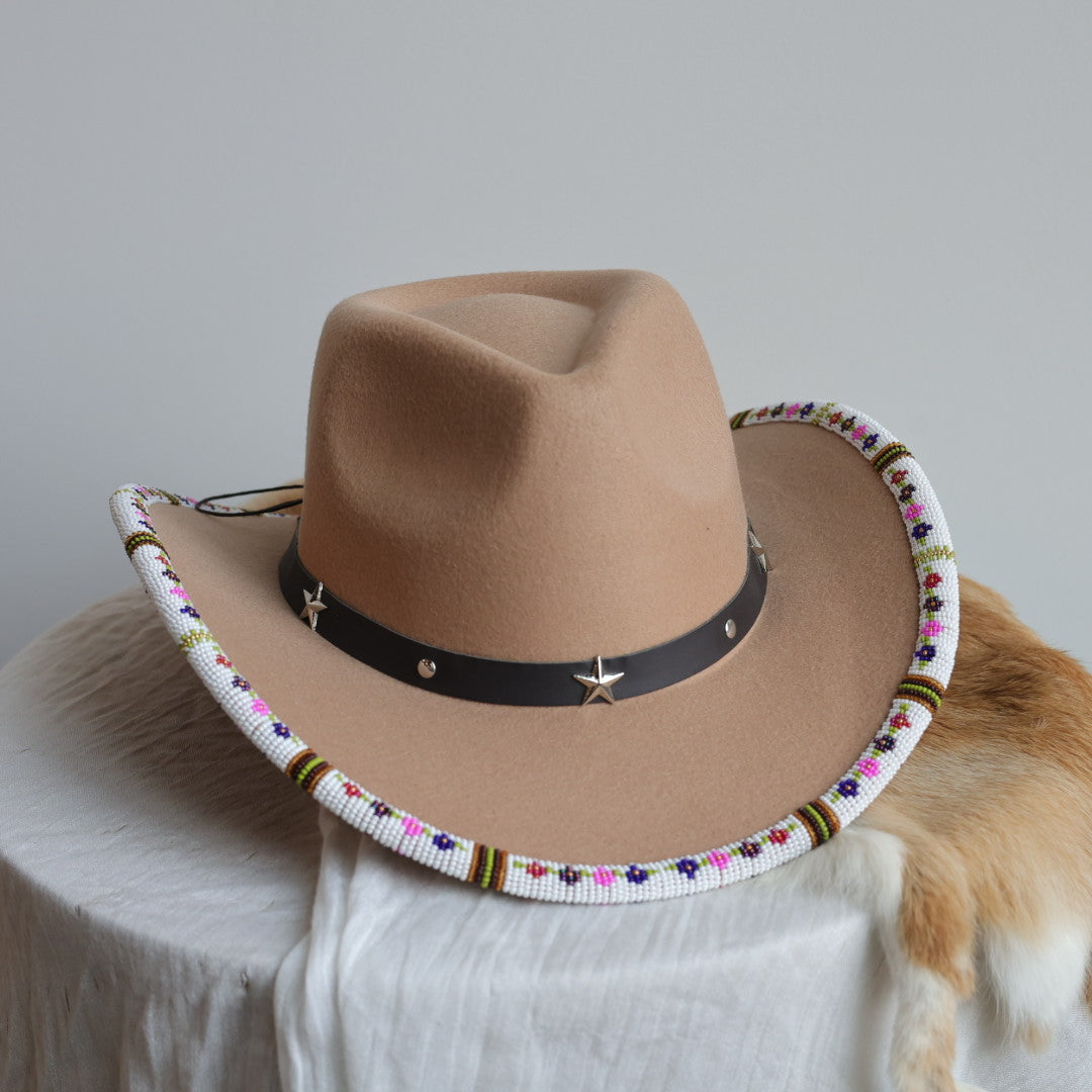 Shelley M. Floral Beaded Brim Cowboy Hat
