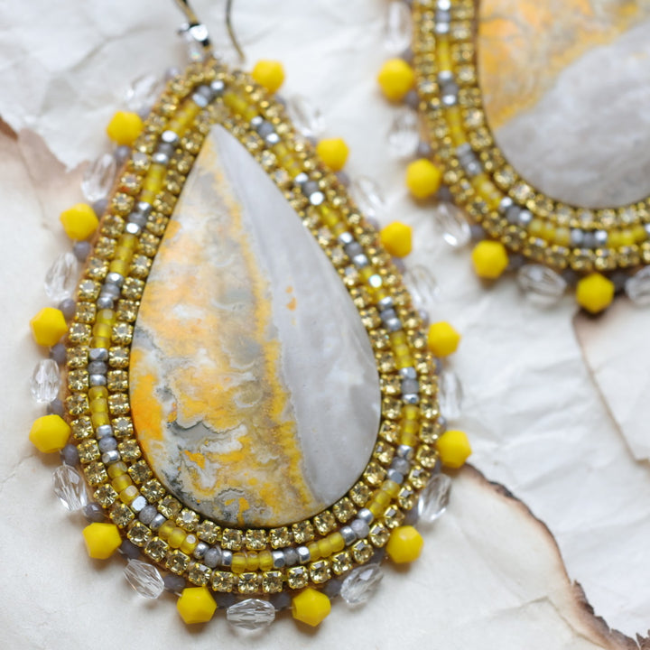 TLee Beads Bumble Bee Jasper Beaded Earrings