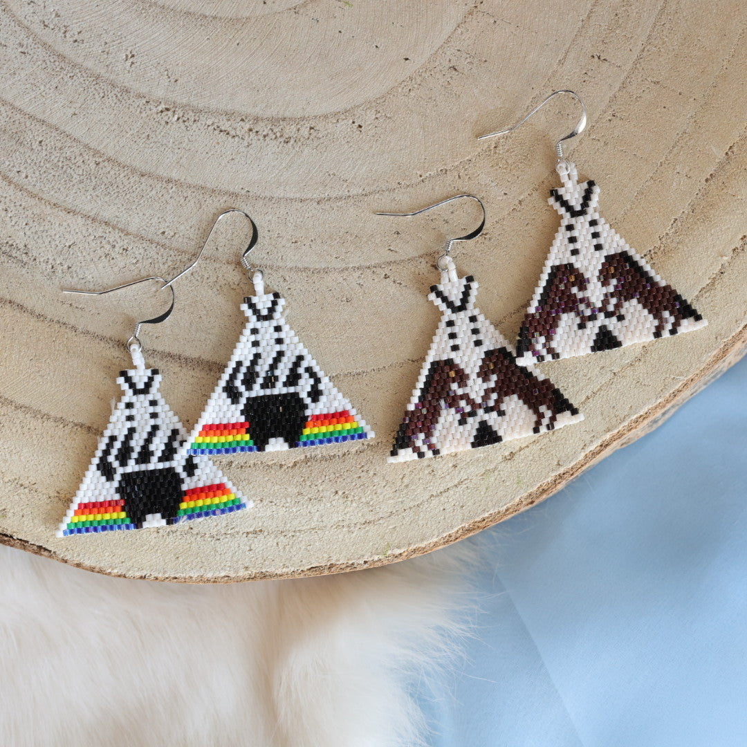 Taelin R Peyote Stitch Rainbow Bear Tipi Earrings