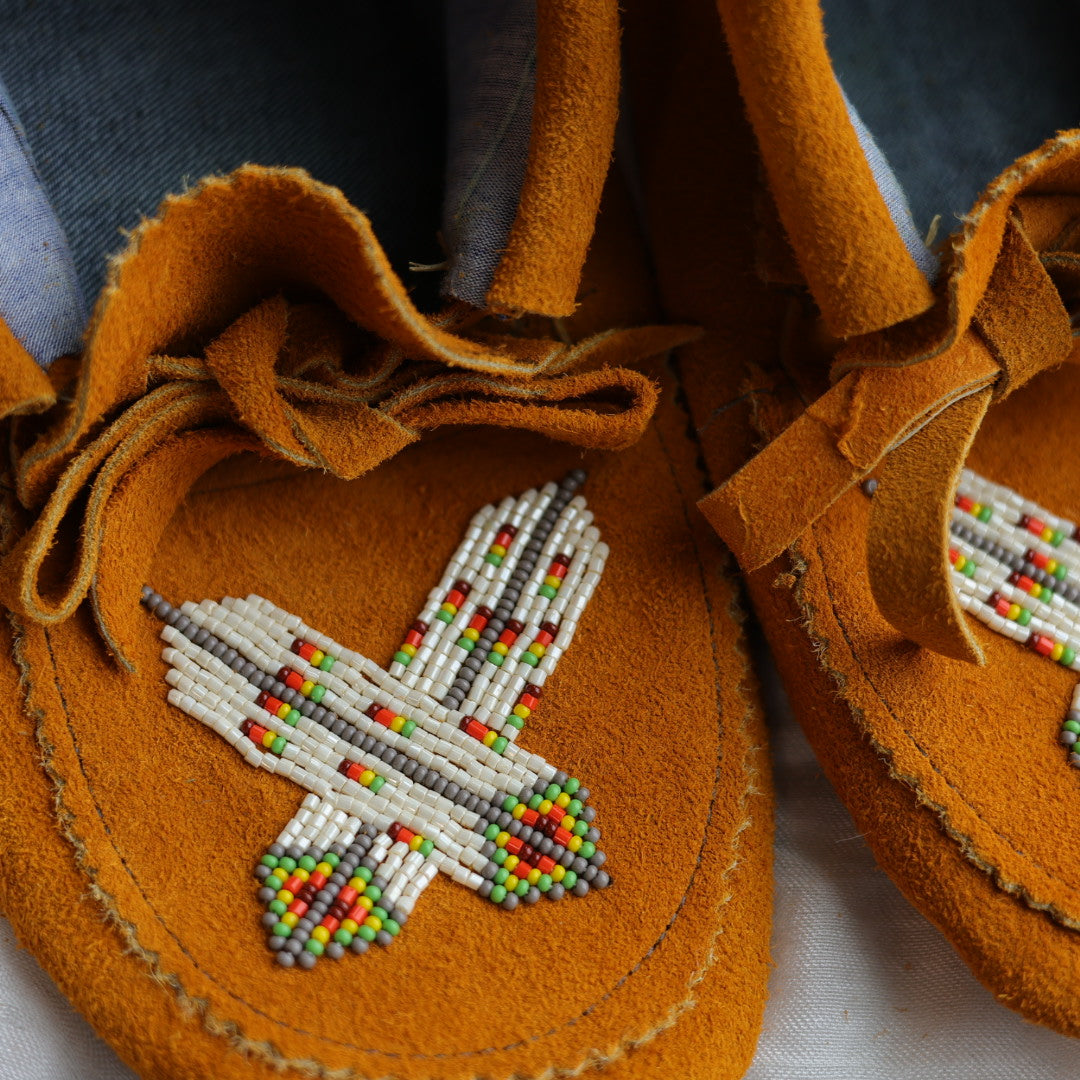 Sandra L. Women's Beaded Feather Handmade Moccasins