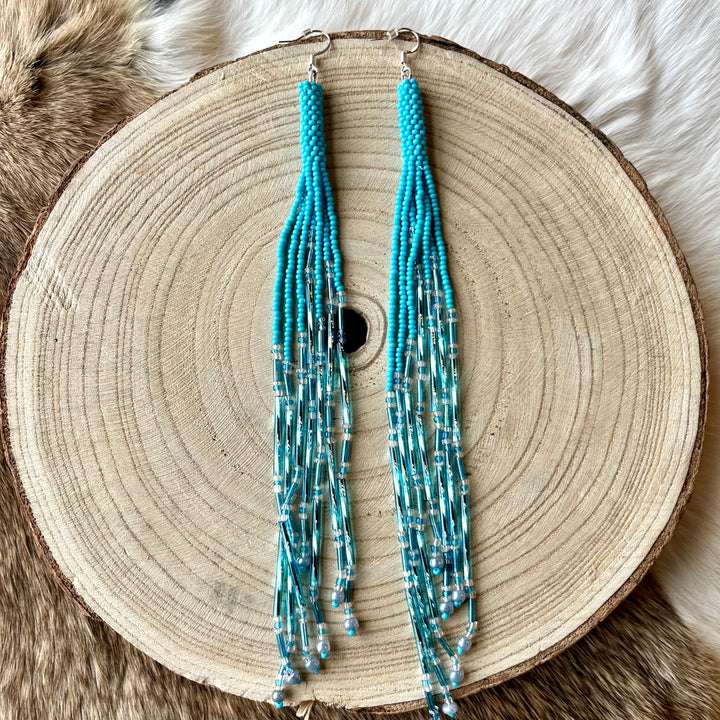 Lillian S. Extra Long Cylindrical Beaded Fringe Earrings