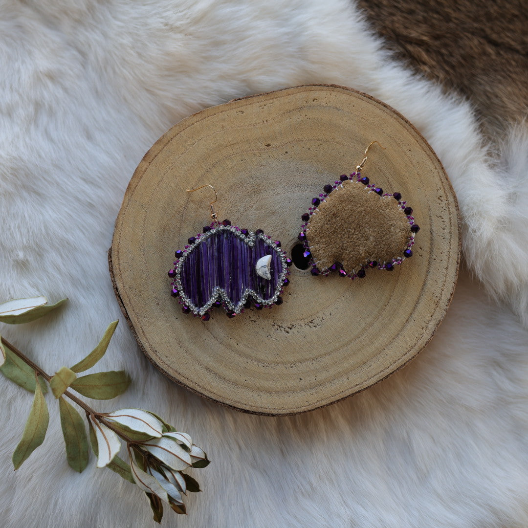 Mercedes G. Purple Quill Bison Drop Earrings