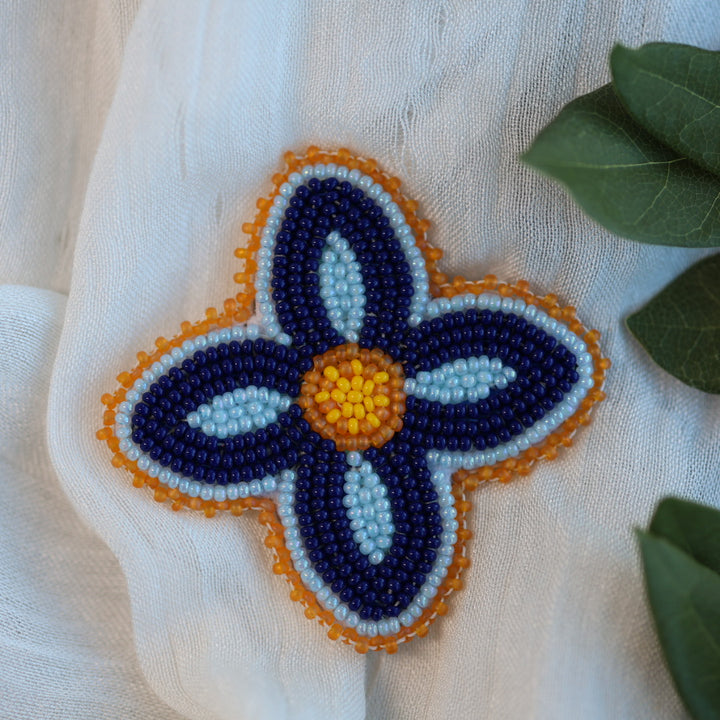 Prairie Beads Blue Floral Beaded Pin