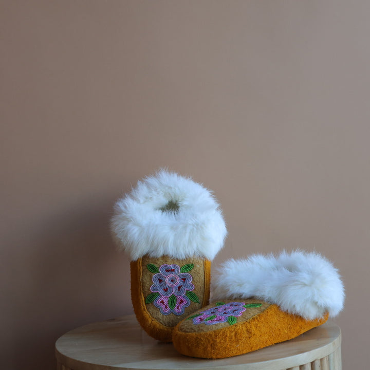 Emily J. Pink & Grey Floral Moose Hide Moccasins