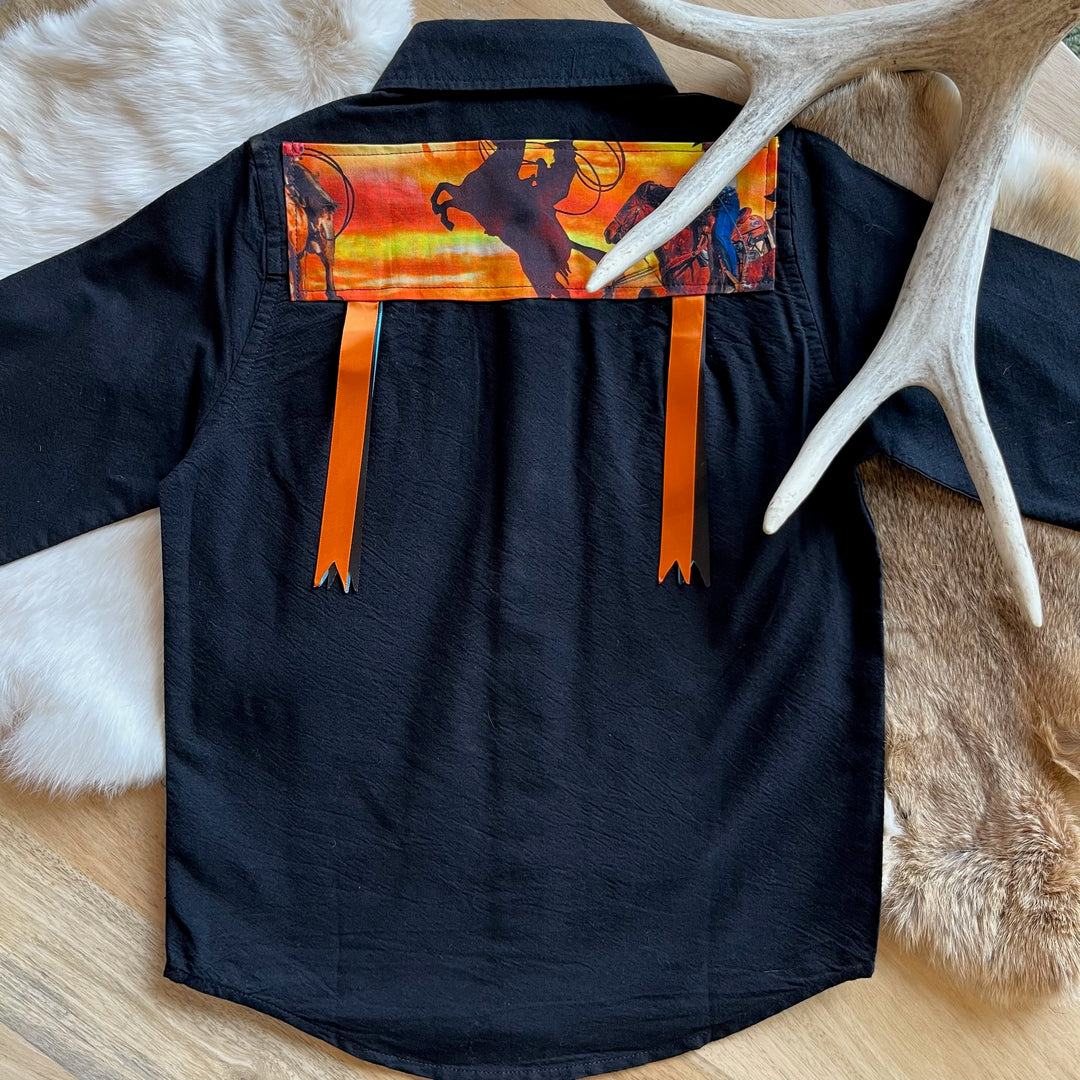 Vi's CREE-ations Cowboys in Orange Boy's Ribbon Shirt