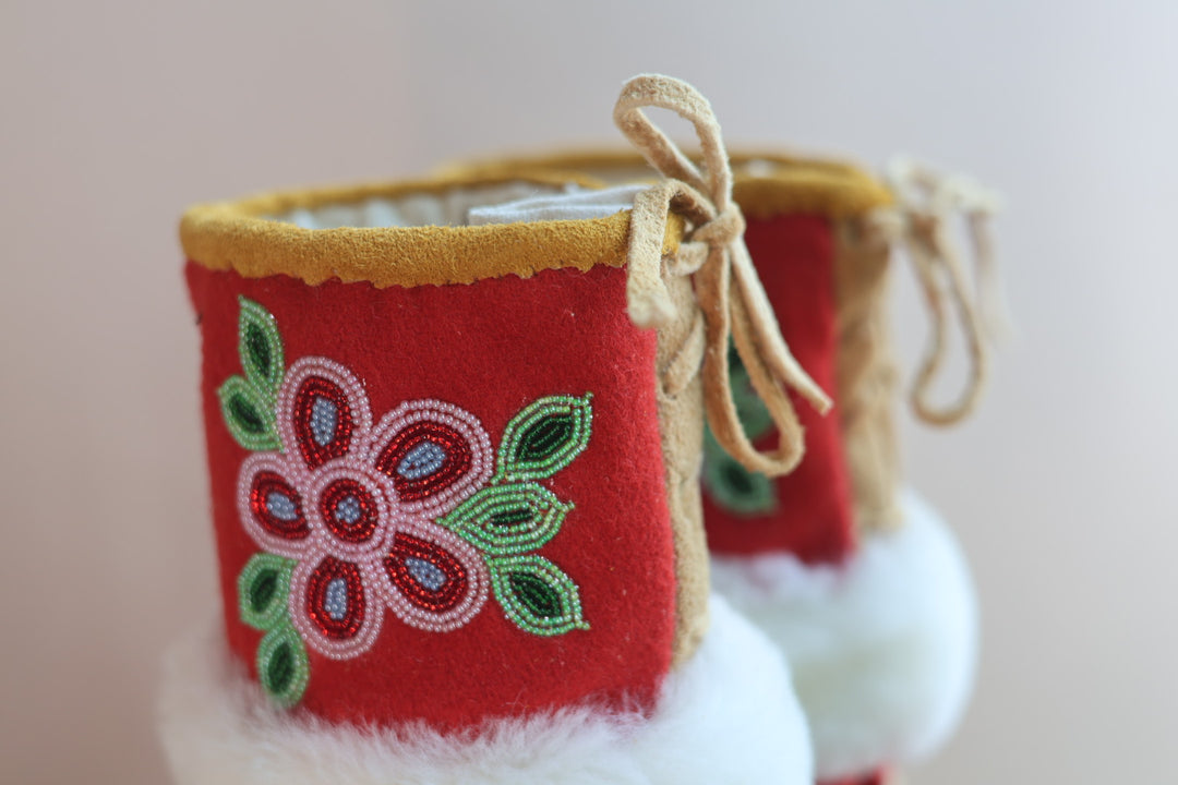 Emily J. Youth Red Felt & Moose Hide Mukluks