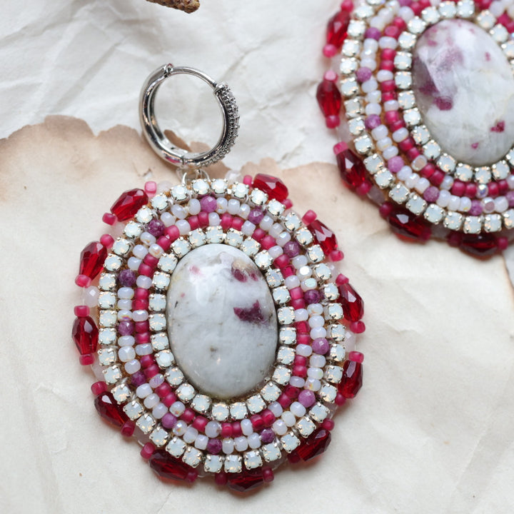 TLee Beads Pink Tourmaline in Quartz Beaded Earrings