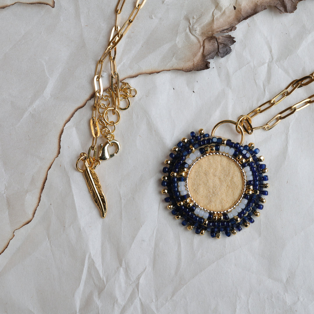 TLee Beads Navy Beaded Hide Pendant Necklace