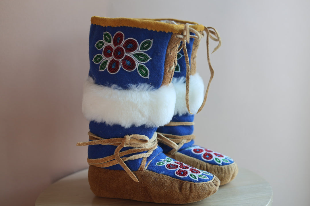 Emily J. Youth Blue Felt & Moose Hide Mukluks