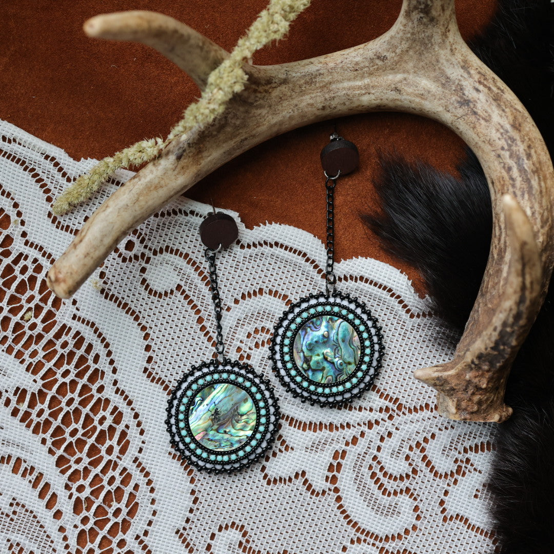 DMD Beadwork Beaded Abalone Earrings