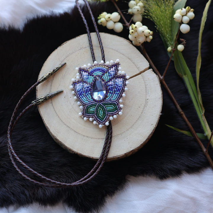 Ironstar Co. Crystal Blossom Beaded Bolo Tie