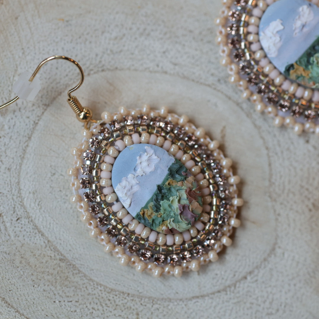 Prairie Moon Prairie Scene Clay Beaded Earrings