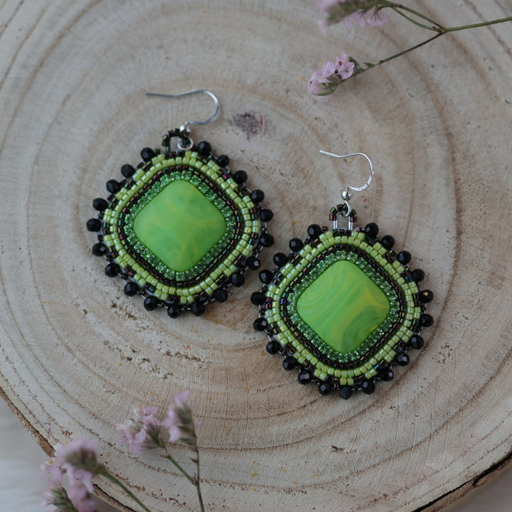 Sweetgrass Woman Creations Electric Green Beaded Earrings