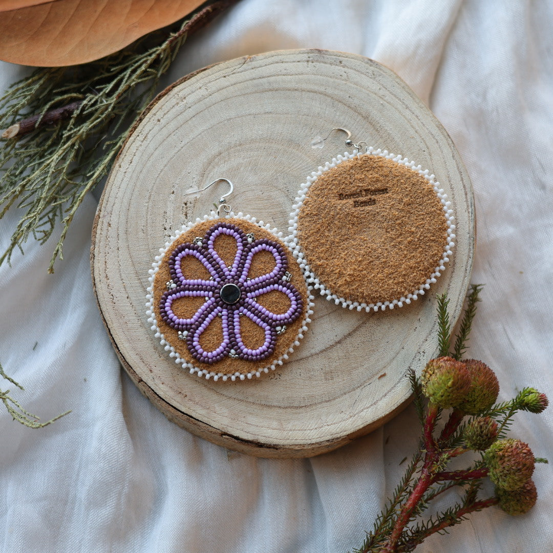 Boreal Forest Beads Floral Beaded Moose Hide Earrings