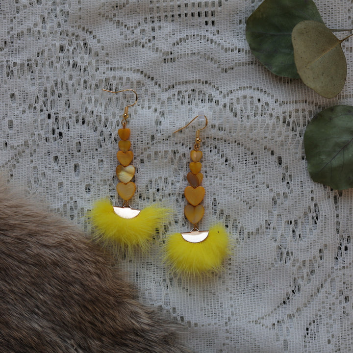 Prairie Sage Beadwork Dyed Mother of Pearl & Mink Drop Earrings