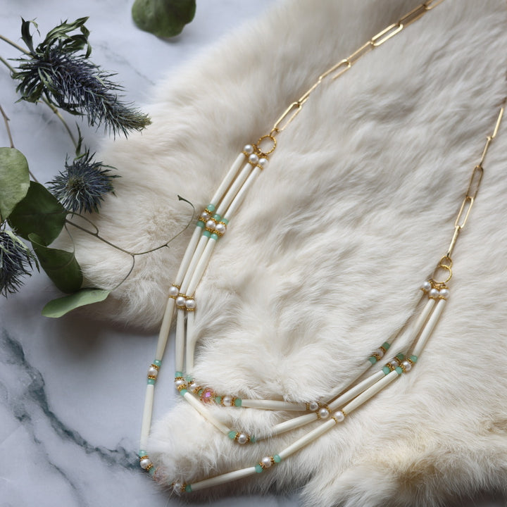 Kristina Cardinal Mint Beaded Earrings & Necklace