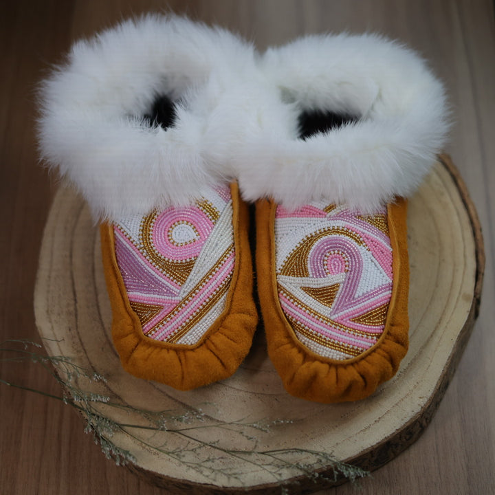 Moccasin Mama Pink Dimensions Beaded Moccasins