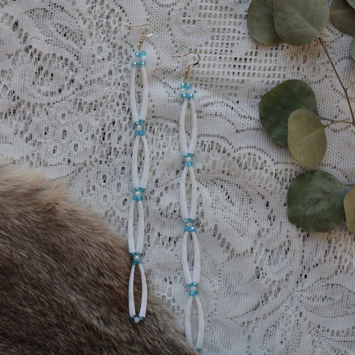 Prairie Sage Beadwork Looping Dentalium Drop Earrings