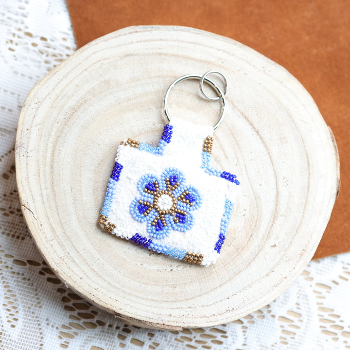 Jeannie A Smoked Caribou Hide Beaded Keychain
