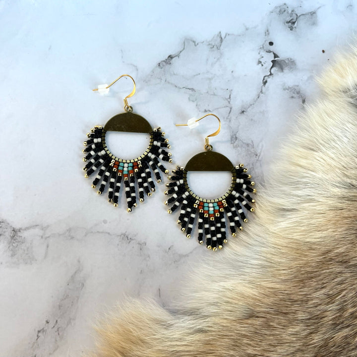 Rebelina Brass Half Moon Fringe Earrings