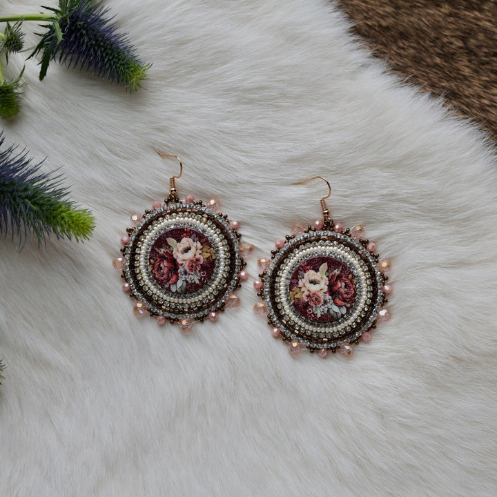 Mercedes G. Neutral Floral Cab Beaded Earrings