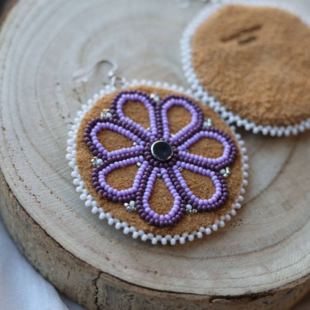 Boreal Forest Beads Floral Beaded Moose Hide Earrings