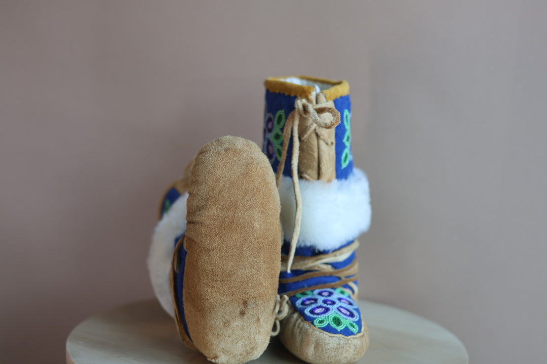 Emily J. Youth Blue Felt & Moose Hide Mukluks
