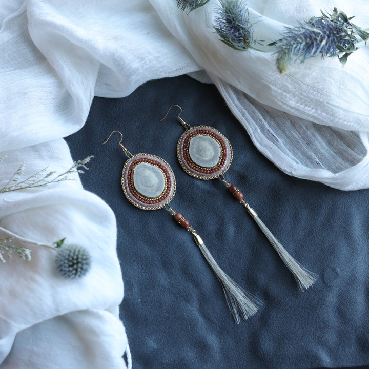 Beth Rose Designs Goldstone, Antler & Horsehair Beaded Earrings