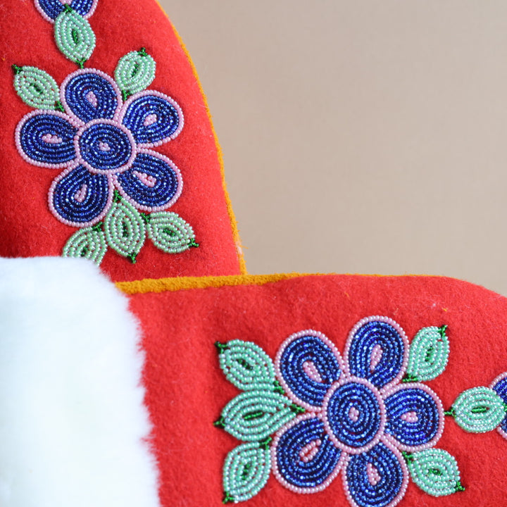 Emily J. Red Felt & Sheep Shearling Moose Hide Mittens