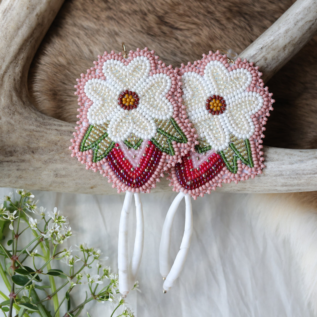 Keegan W. Strawberry Blossom Dentalium Drop Earrings