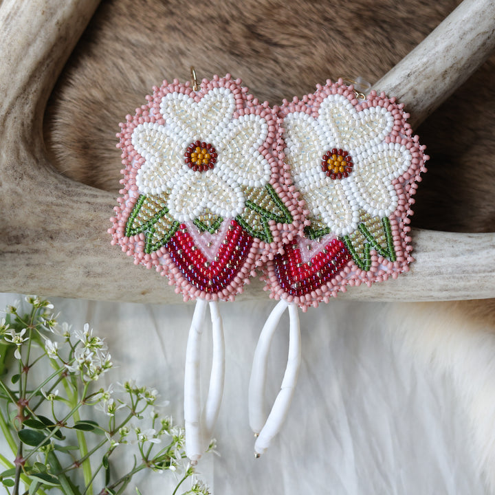 Keegan W. Strawberry Blossom Dentalium Drop Earrings