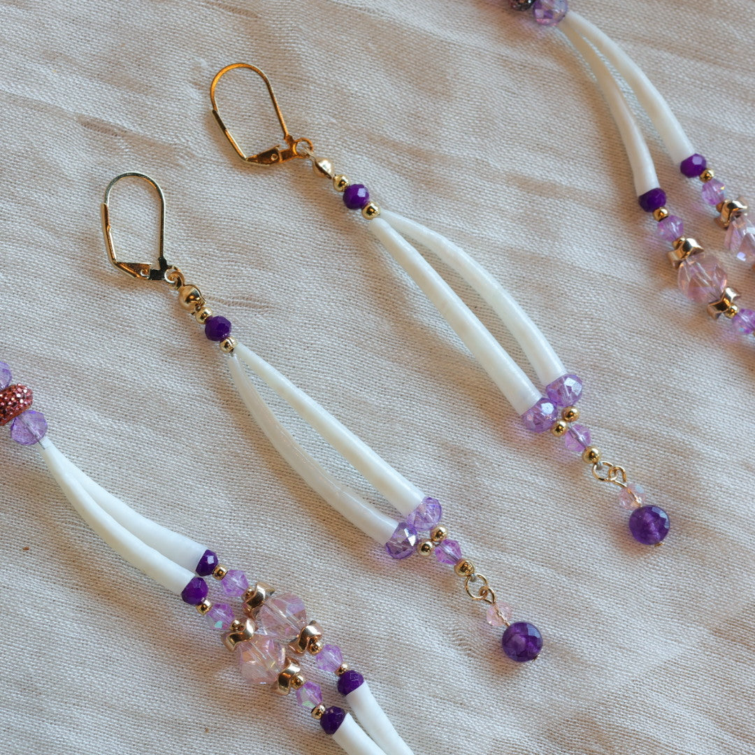Dee Iyapes Purple Dentalium Necklace & Earrings
