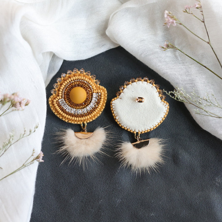 Beth Rose Designs Gold & Mink Fancy Banding Earrings