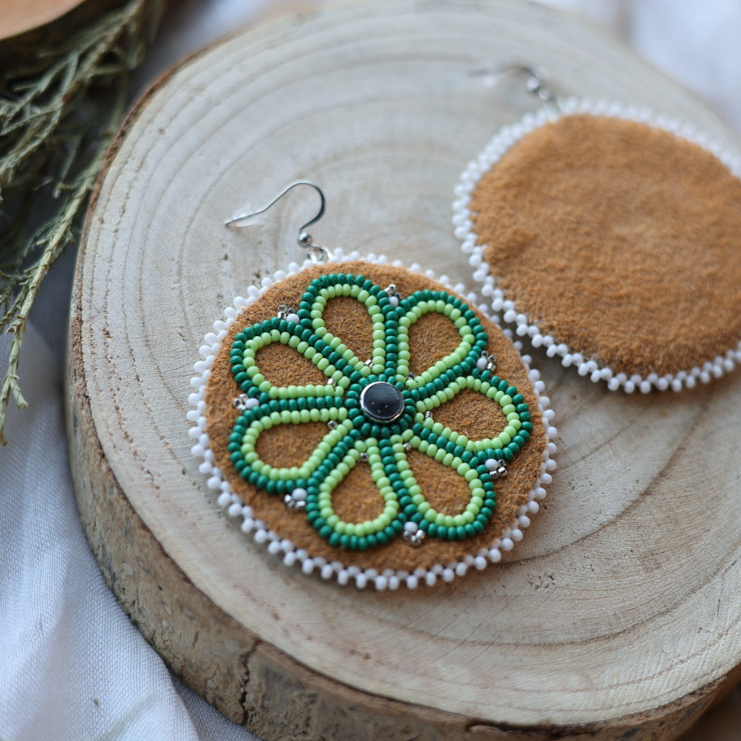 Boreal Forest Beads Floral Beaded Moose Hide Earrings