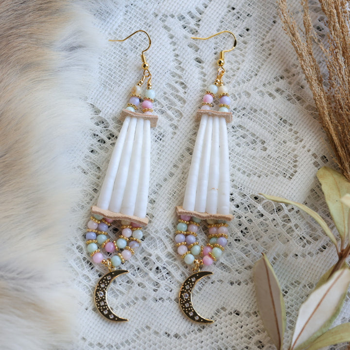 Prairie Sage Beadwork Mother of Pearl Dentallium Drop Earrings