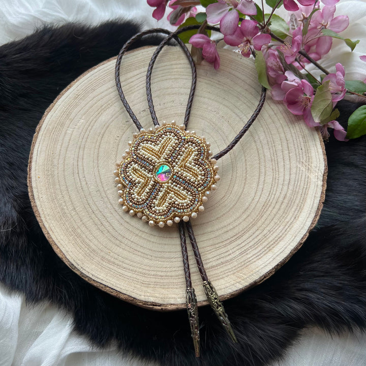 Ironstar Co. 4 Petal Floral Beaded Bolo Tie