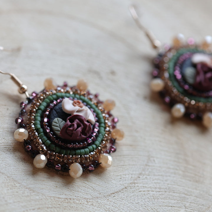 Prairie Moon Bouquet Clay Beaded Earrings